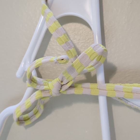 Cream and Neon Yellow One Piece Swimsuit with Tie Straps - Picture 4 of 4